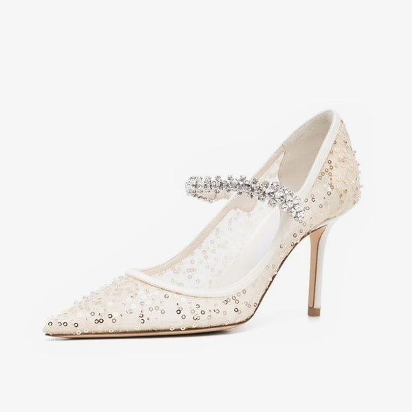 White Sequin Stiletto Pumps
