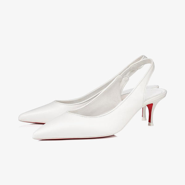 White Leather Slingback Pumps with 60 mm