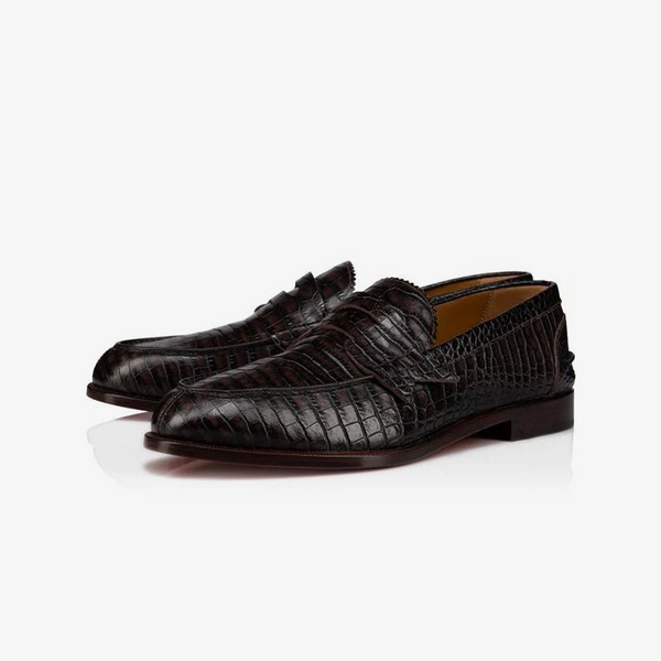 Crocodile Pattern Strap Leather Penny Loafers