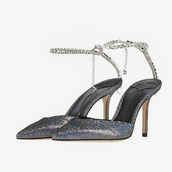 Silver Stiletto High Heel Sandals