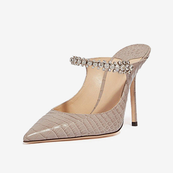 Crystal Strap Croc-Embossed Leather Mules