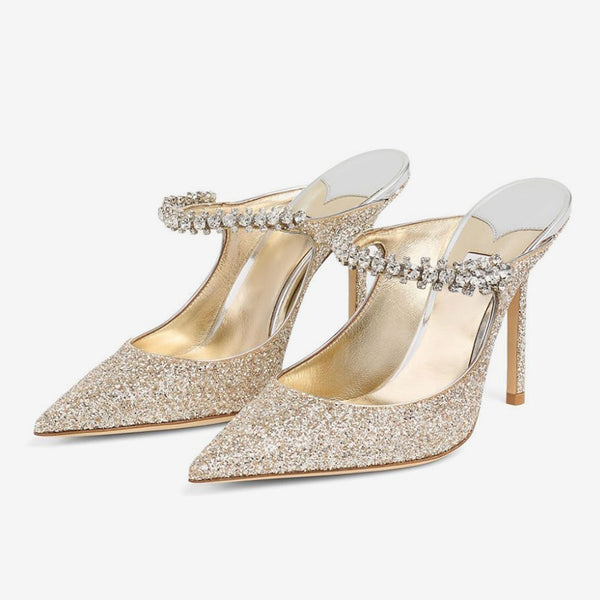 Brown Glitter Stiletto Mules