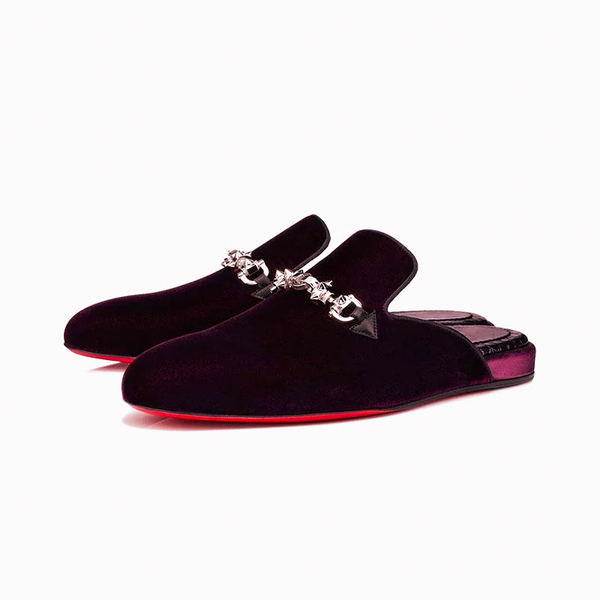 Backless Burgundy Velvet Loafers Slides Casual