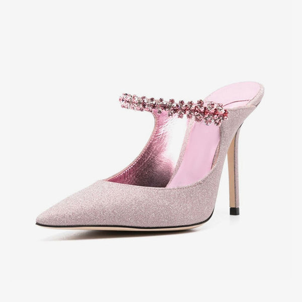 Pink Glitterglitter-detailed Mules