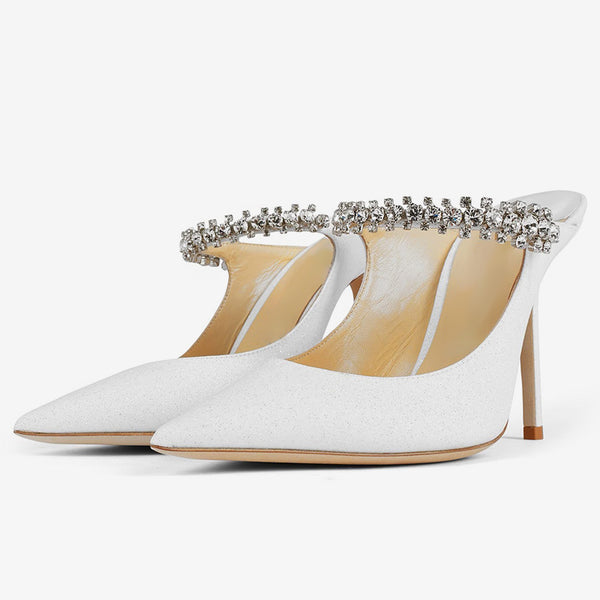 White Leather Stiletto Heels