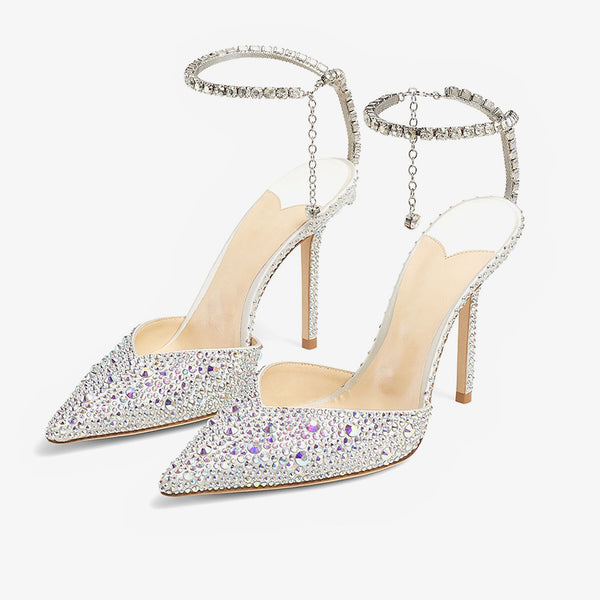 Whit Satin Crystal Embellishment  Pumps