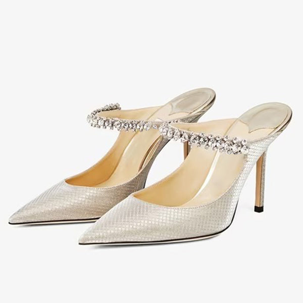 White Glitter Fabric Mules