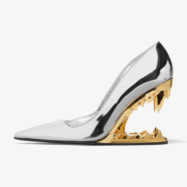 Silver Sculpted Heel Pumps