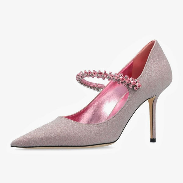 Pink Crystal-Embellished Leather Pumps