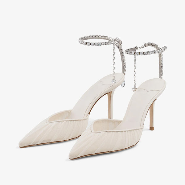White Pointed-Toe Elegant Heels
