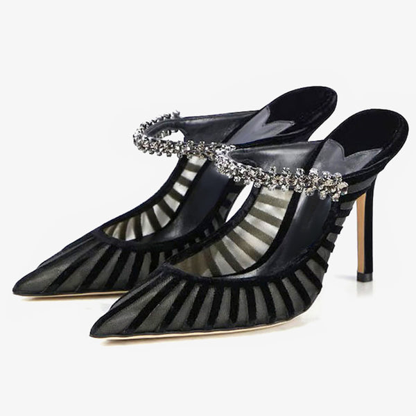 Black Mesh Pointed-Toe Pumps