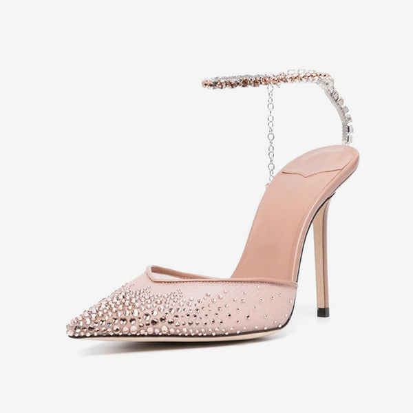 Pink crystal-embellished  Tulle Pumps