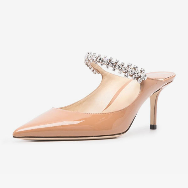 Beige Patent Leather Mules