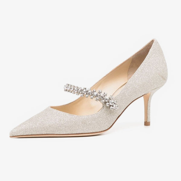 White Glitter Simple Pumps