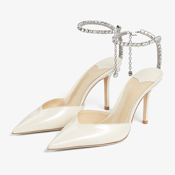 Leather Crystal-Embellished Pumps