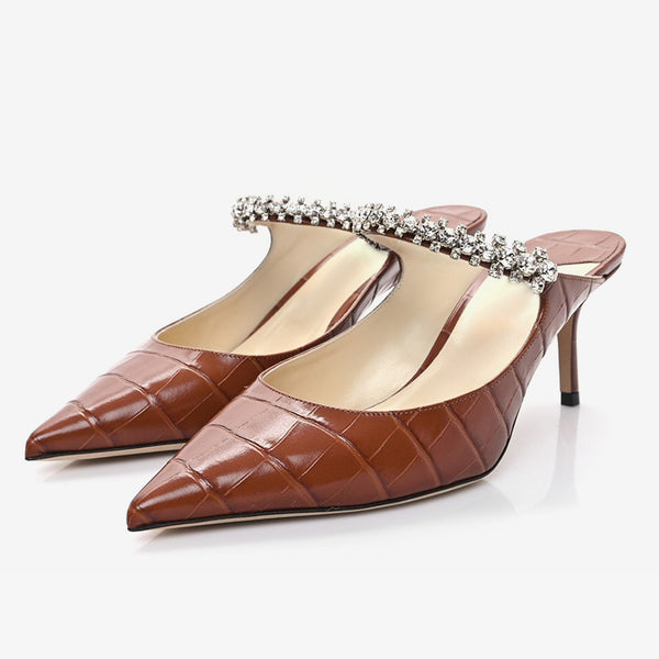 Brown Croc-Embossed Leather Pumps