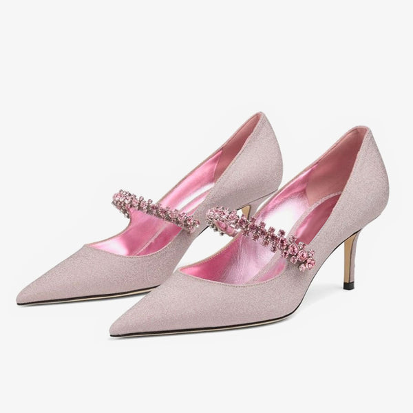 Pink Glittered Leather Pumps