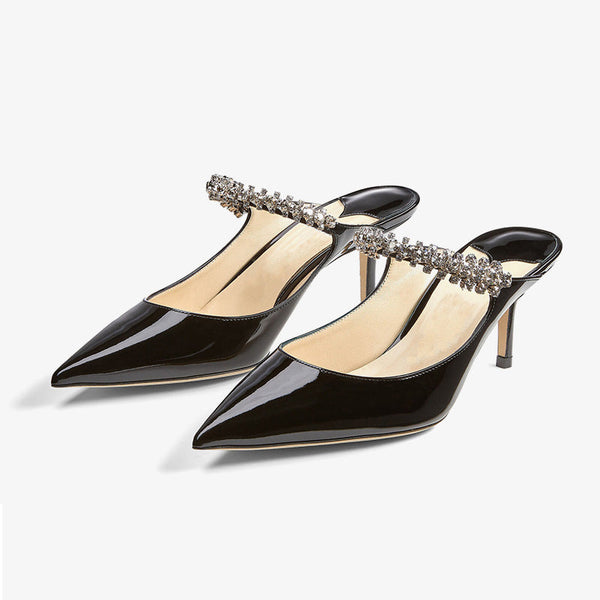Black Patent Leather Mules