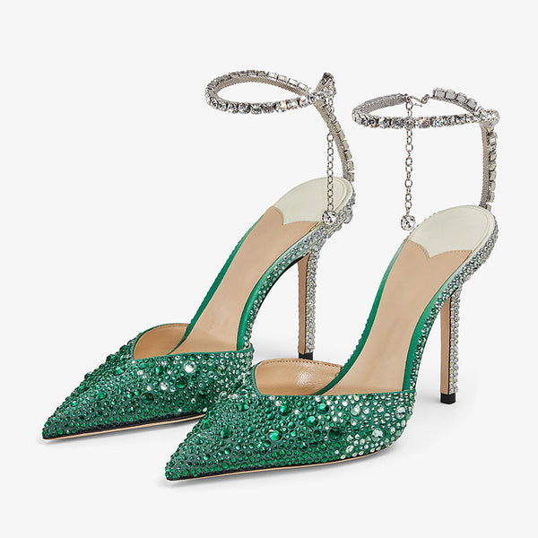 Pink Satin Crystal-Embellished Pumps