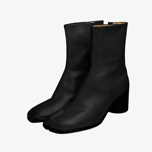 Black Split-Toe Calf Leather Boots