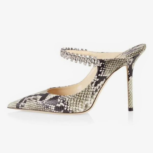 Snake-Embossed Leather Stiletto Mules