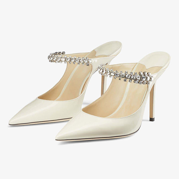White Patent Leather Mules