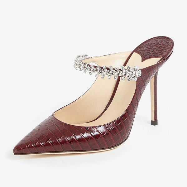 Pointed-Toe Leather Heeled Mules