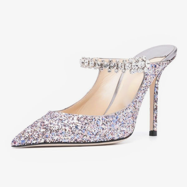 Silver Glitter Heel Mules