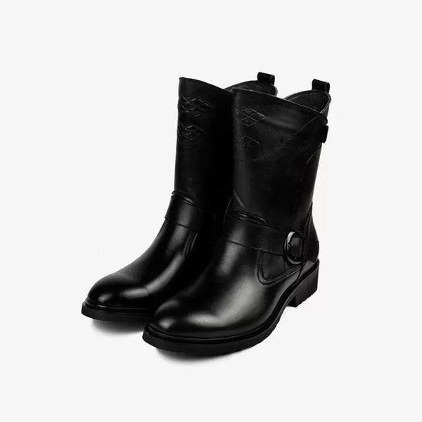 Black Cowhide Round Toe Boots