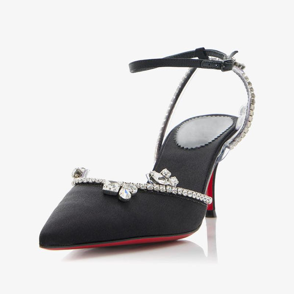 Black Crepe Satin Crystal-Embellished Pump