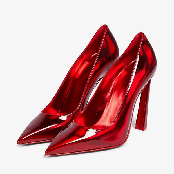 Mirrored Patent Leather Pointed Toe Pumps