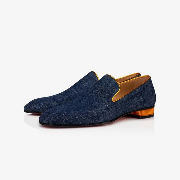 Men's Flat Denim Loafers Shoes Metal Heel