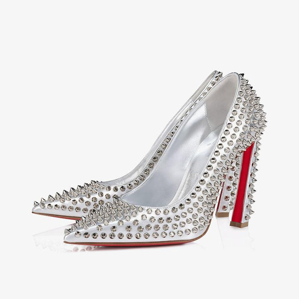 Iridescent Silver Spiked Pump with 100mm