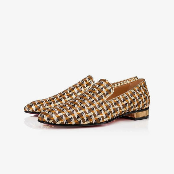 Fabric Loafers Grids Leather Flat Slip-on