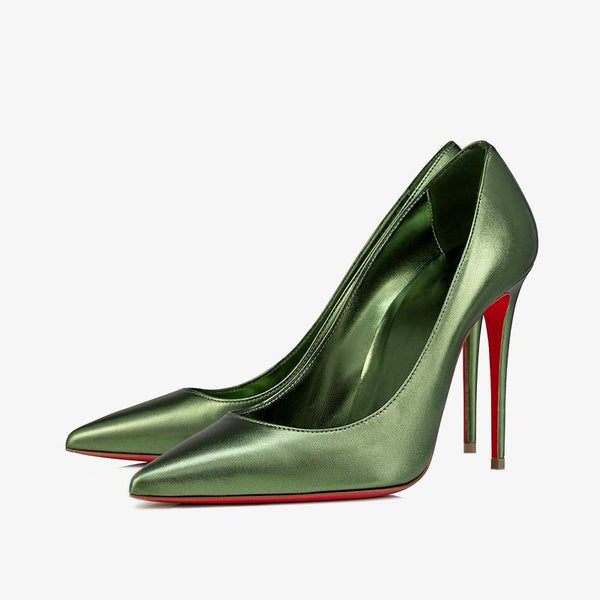 Green Laminated Leather Pointed Toe Pumps