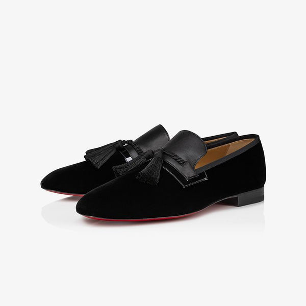 Patchwork Velvet Loafers Tassel Plain Calf