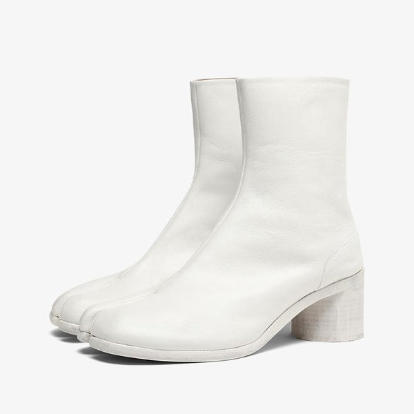 White Calfskin Split-Toe Boots