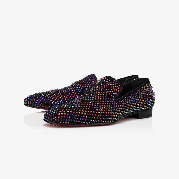 Multicolor Strass Adorned Suede Loafers