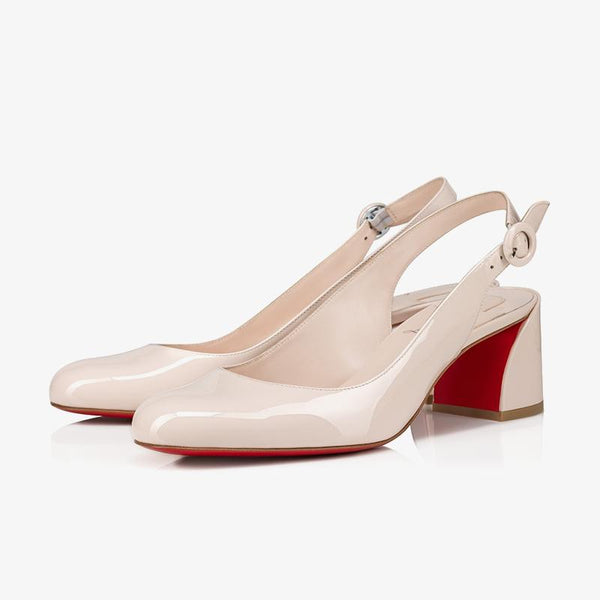 Beige Patent Leather Pumps with 60 mm Slanted