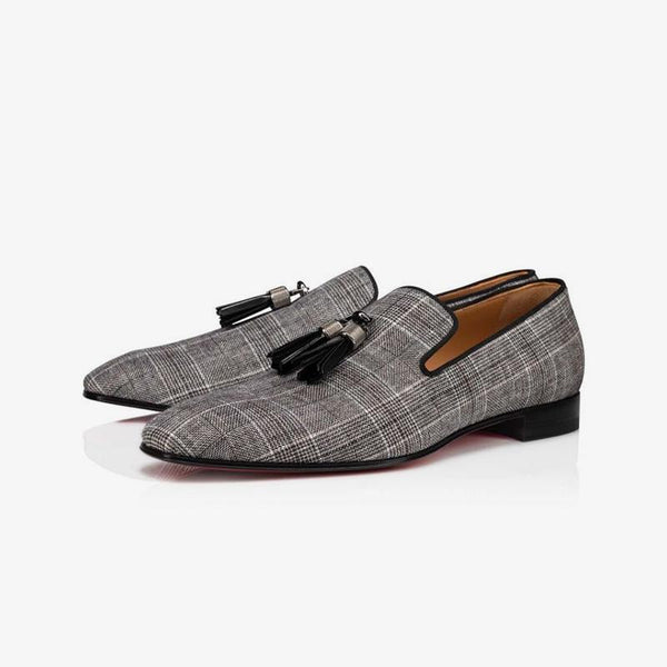 Plaid Men Loafers Metal Tassel Shoes Calf