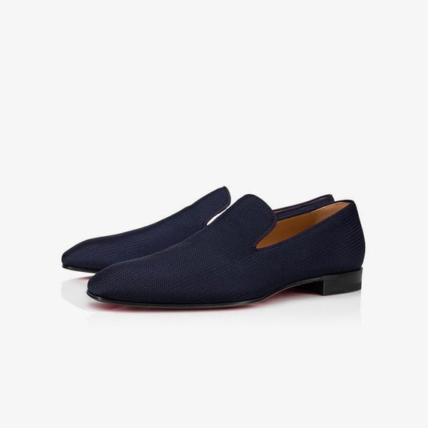 Navy Loafers Men Fabric Leather Slip On