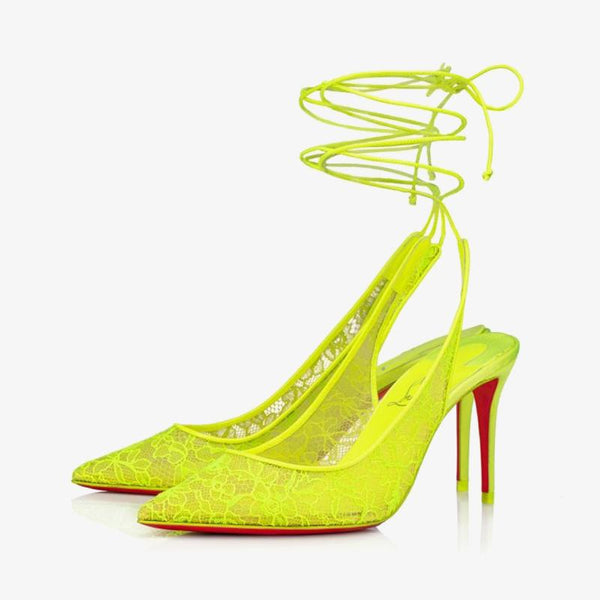 Fluo Yellow Lace-Up Stiletto 80 mm Pump