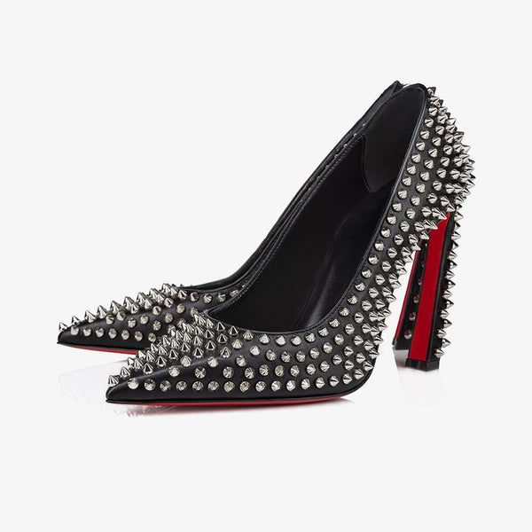 Black Leather 100mm Pumps with Spiked