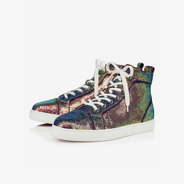 Sequined Leather High Top Sneakers