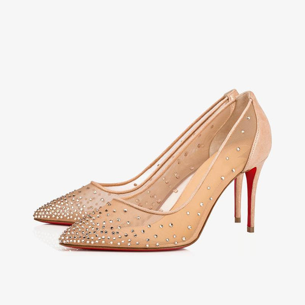 Beige Mesh Pumps with Strass