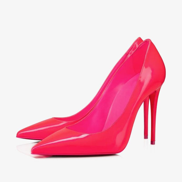 Fluo Pink 100mm Patent Leather Pointed Toe Pumps