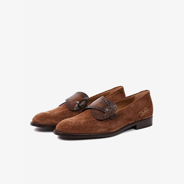 Elegant Suede Loafers with Decorative Straps