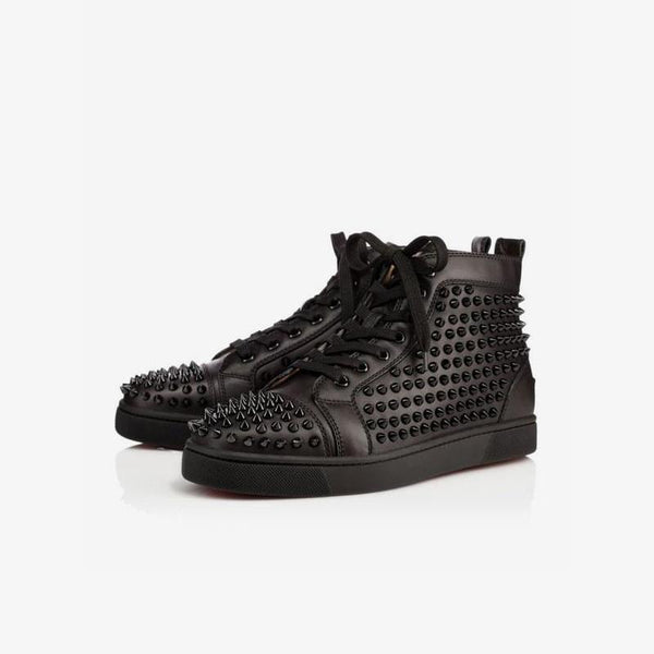 Sneakers High Top Black Leather Spikes