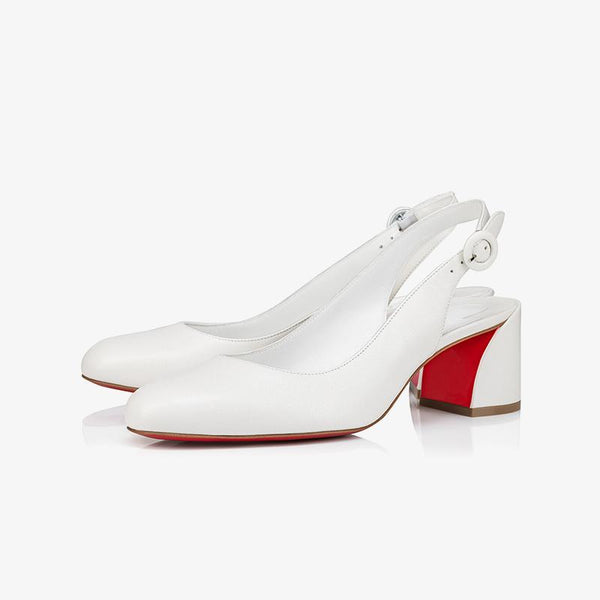 WhiteLeather Slingbacks with 60mm Block Heel