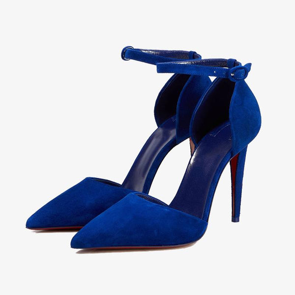 Blue Suede 100mm Ankle Strap Pump